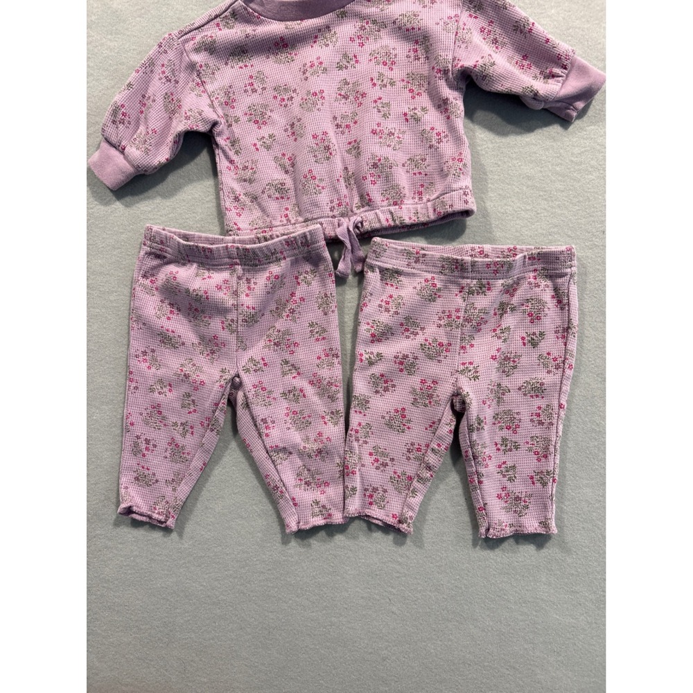Carters Child of Mine Baby Girls 0-3M Lavender Floral Waffle Knit 3 Piece Set